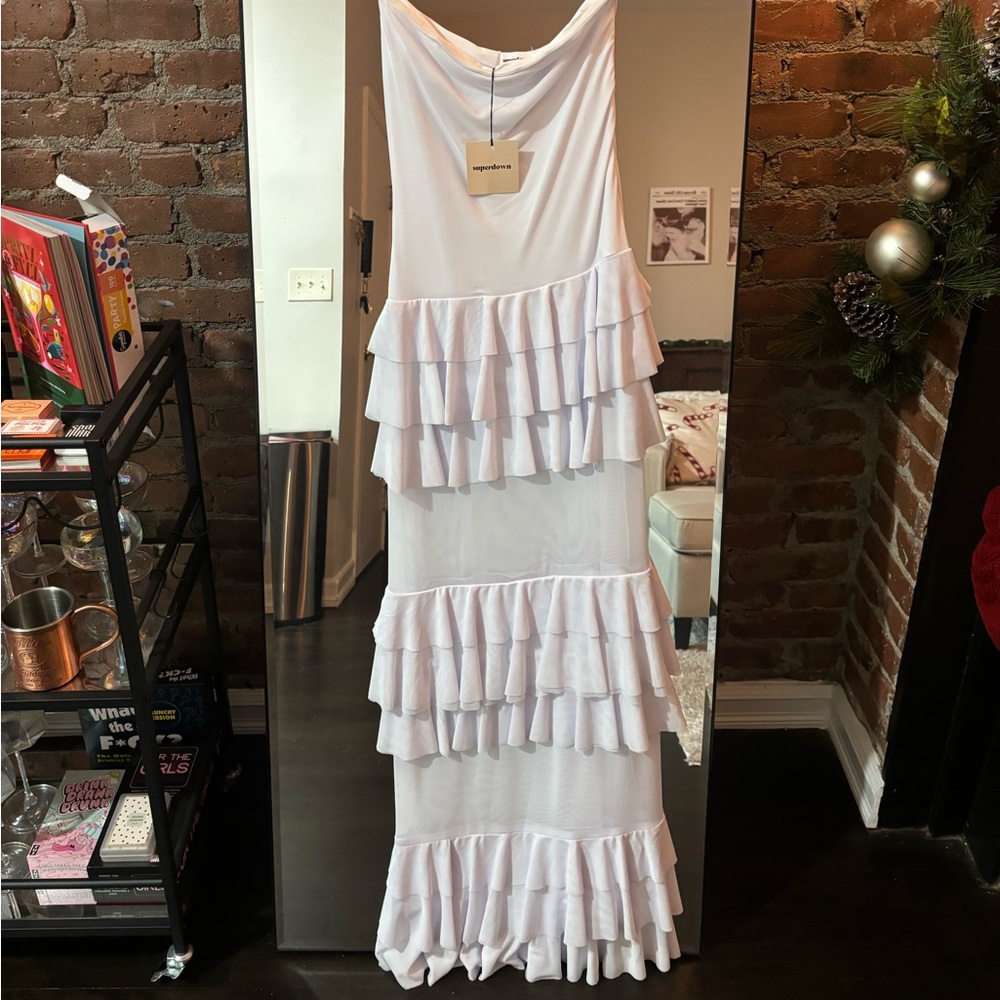 Superdown White Draped Ruffle Dress